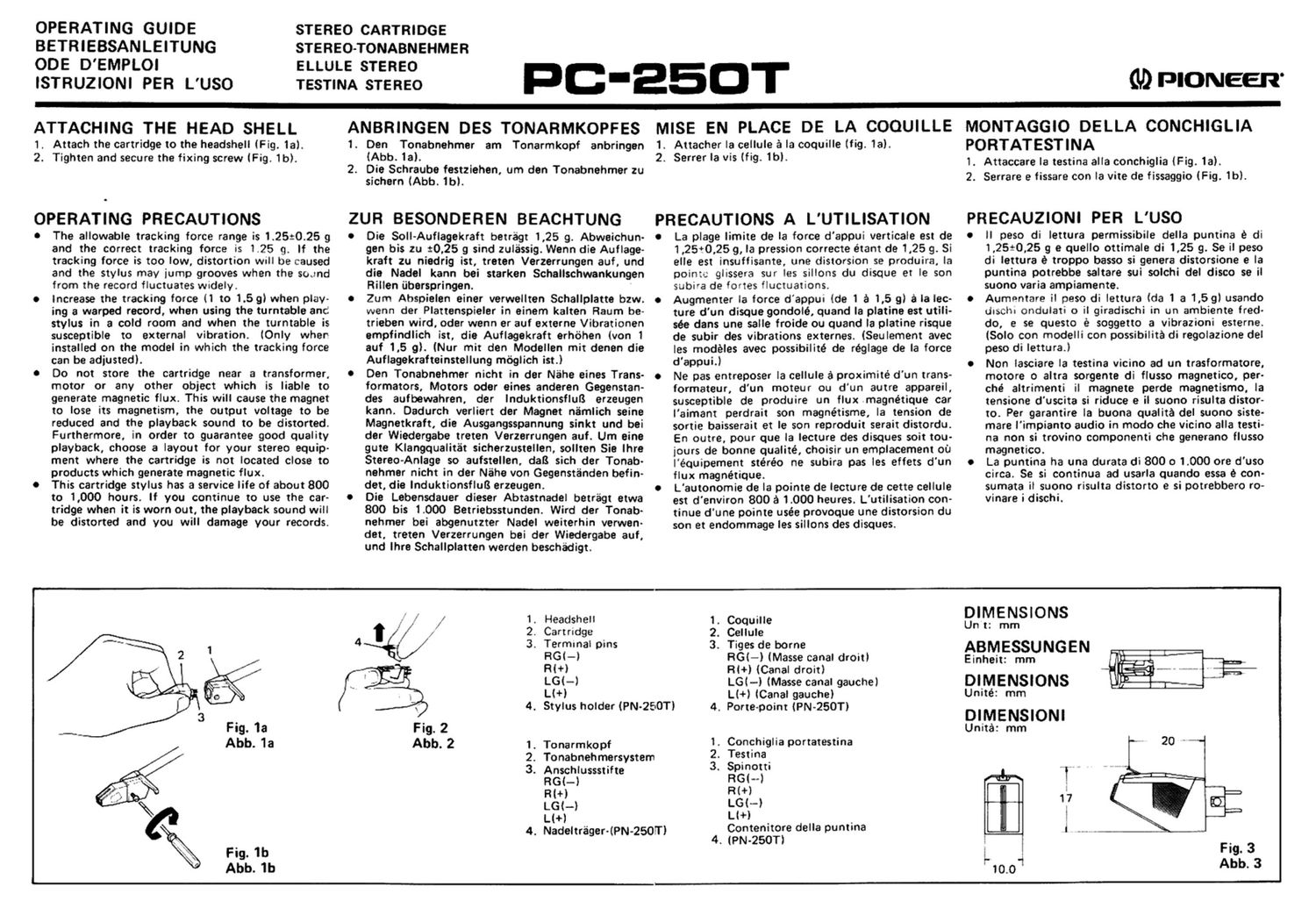 pioneer pc 250 t owners manual