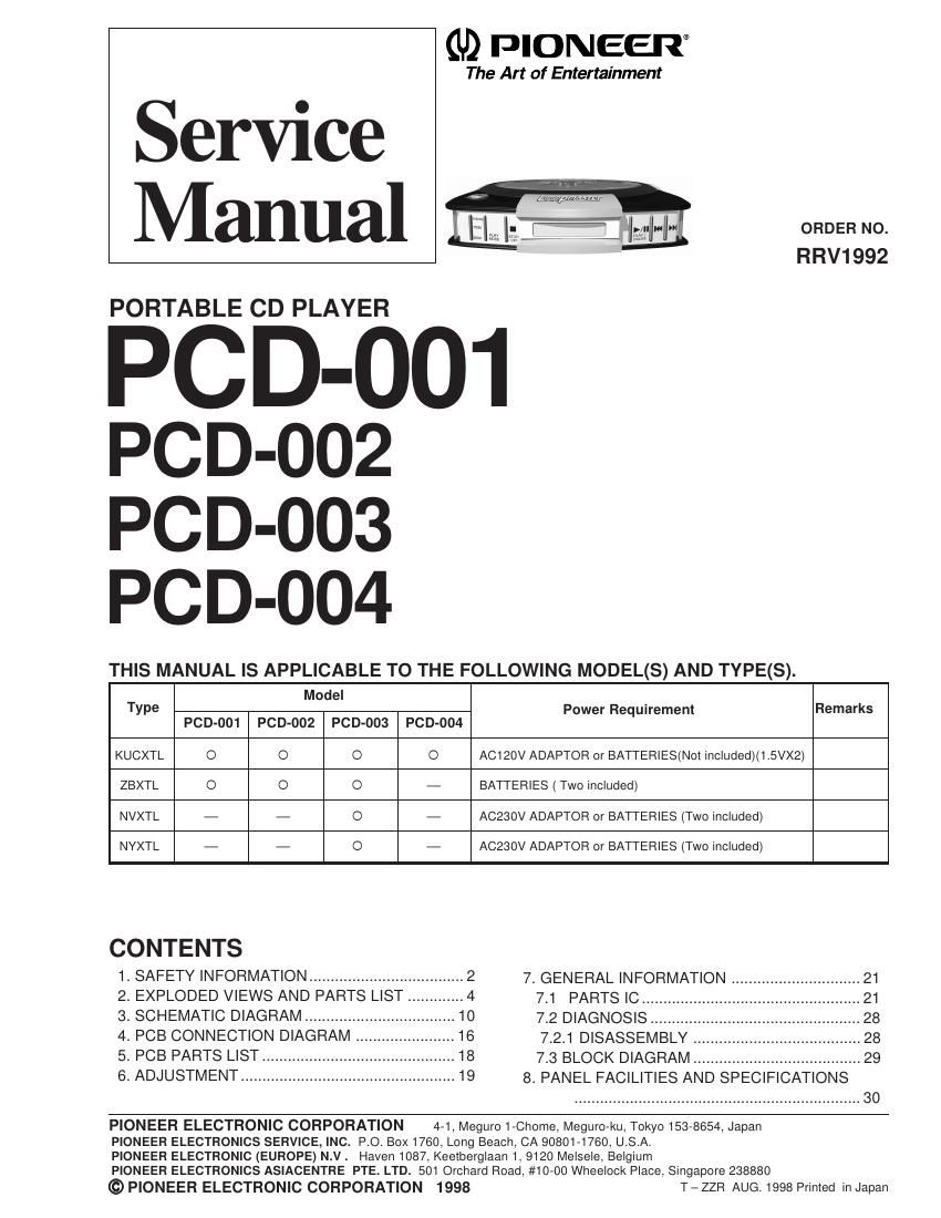 pioneer pcd 001 service manual