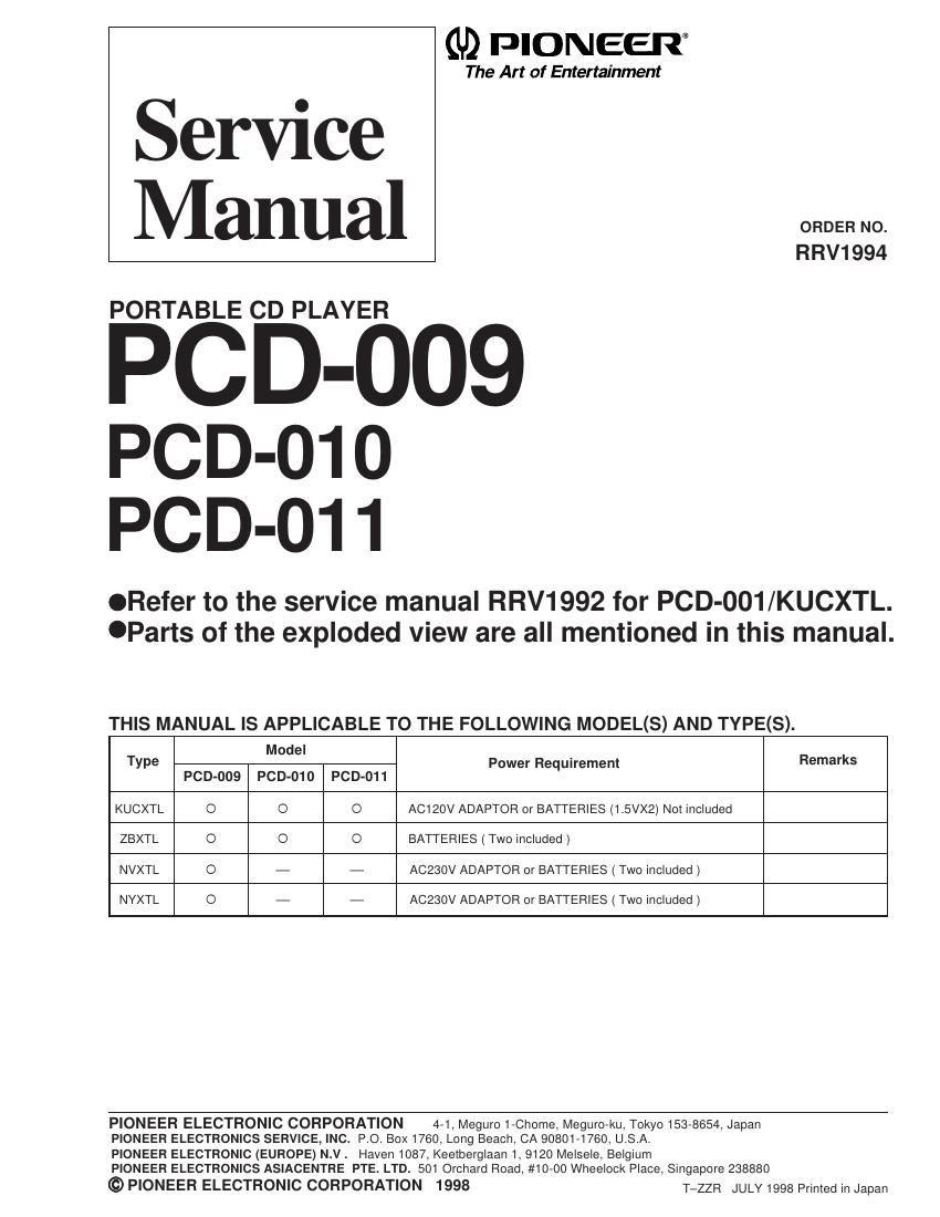pioneer pcd 009 service manual