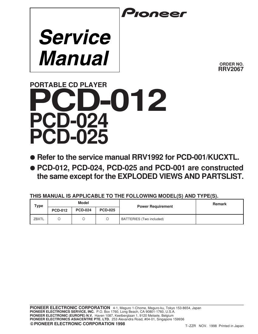 pioneer pcd 012 service manual