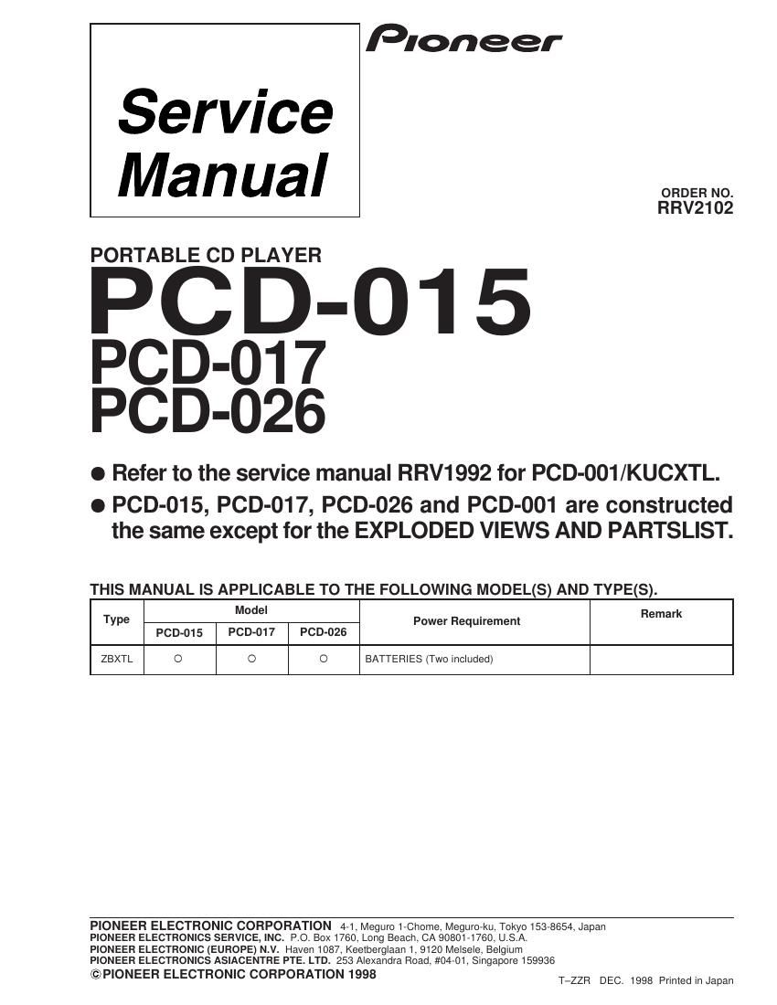 pioneer pcd 015 service manual