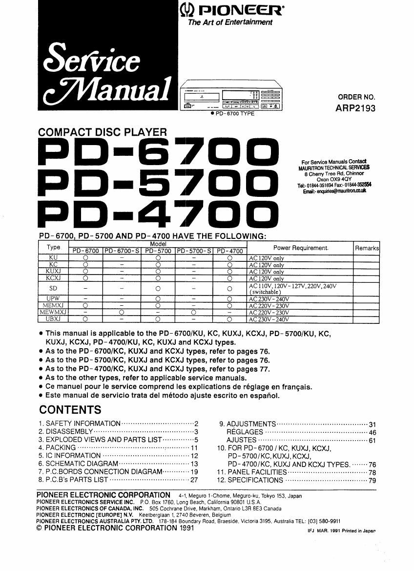 Pioneer PD 5700 Service Manual