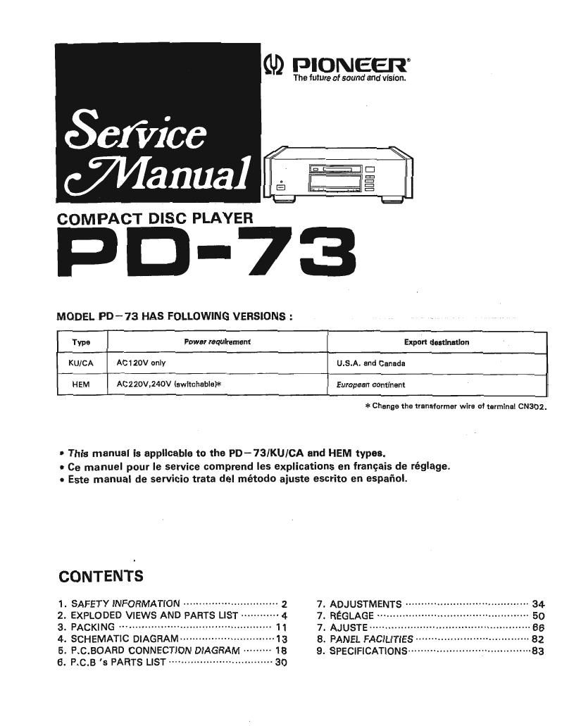 Pioneer PD 73 Service Manual