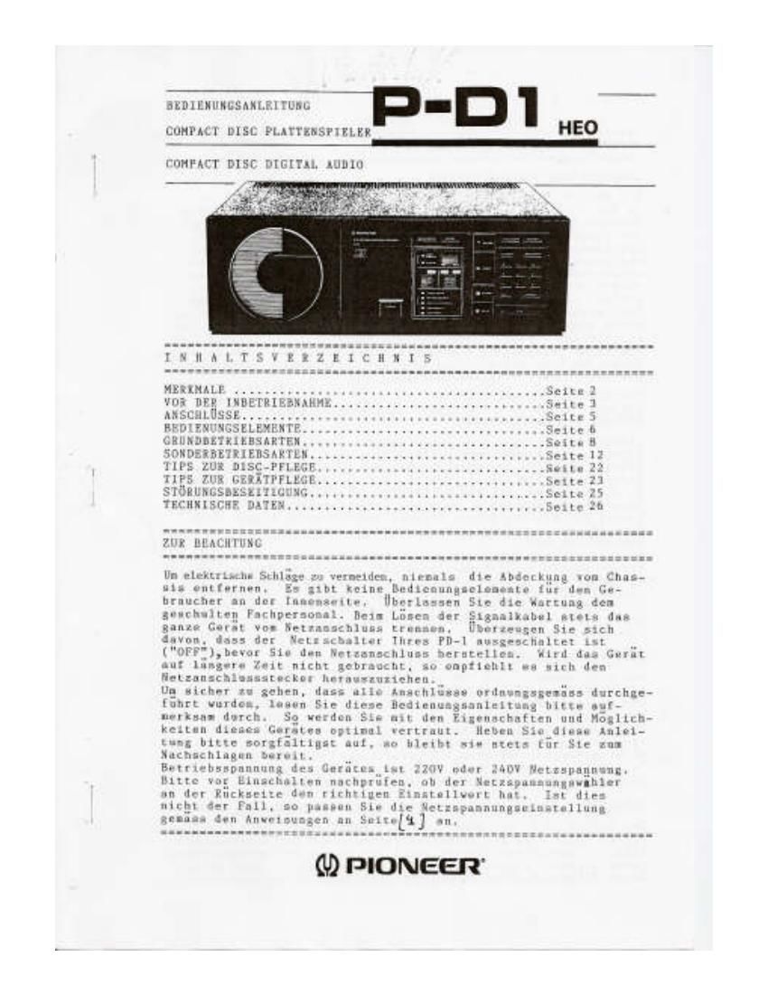 pioneer pd 1 owners manual