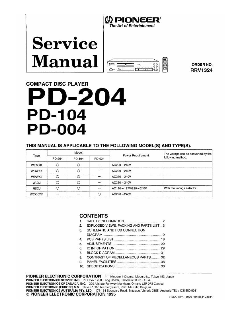 Service Manual-Anleitung für Pioneer PD-S904 