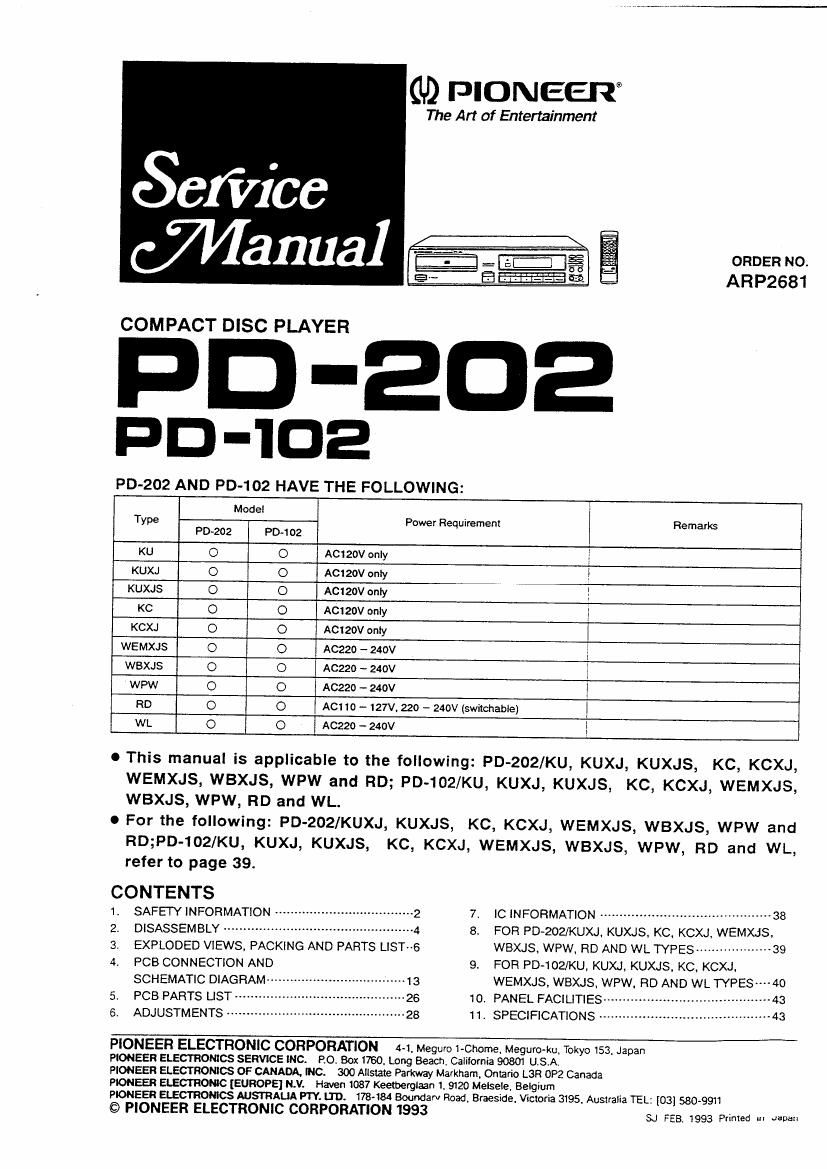 pioneer pd 102 service manual