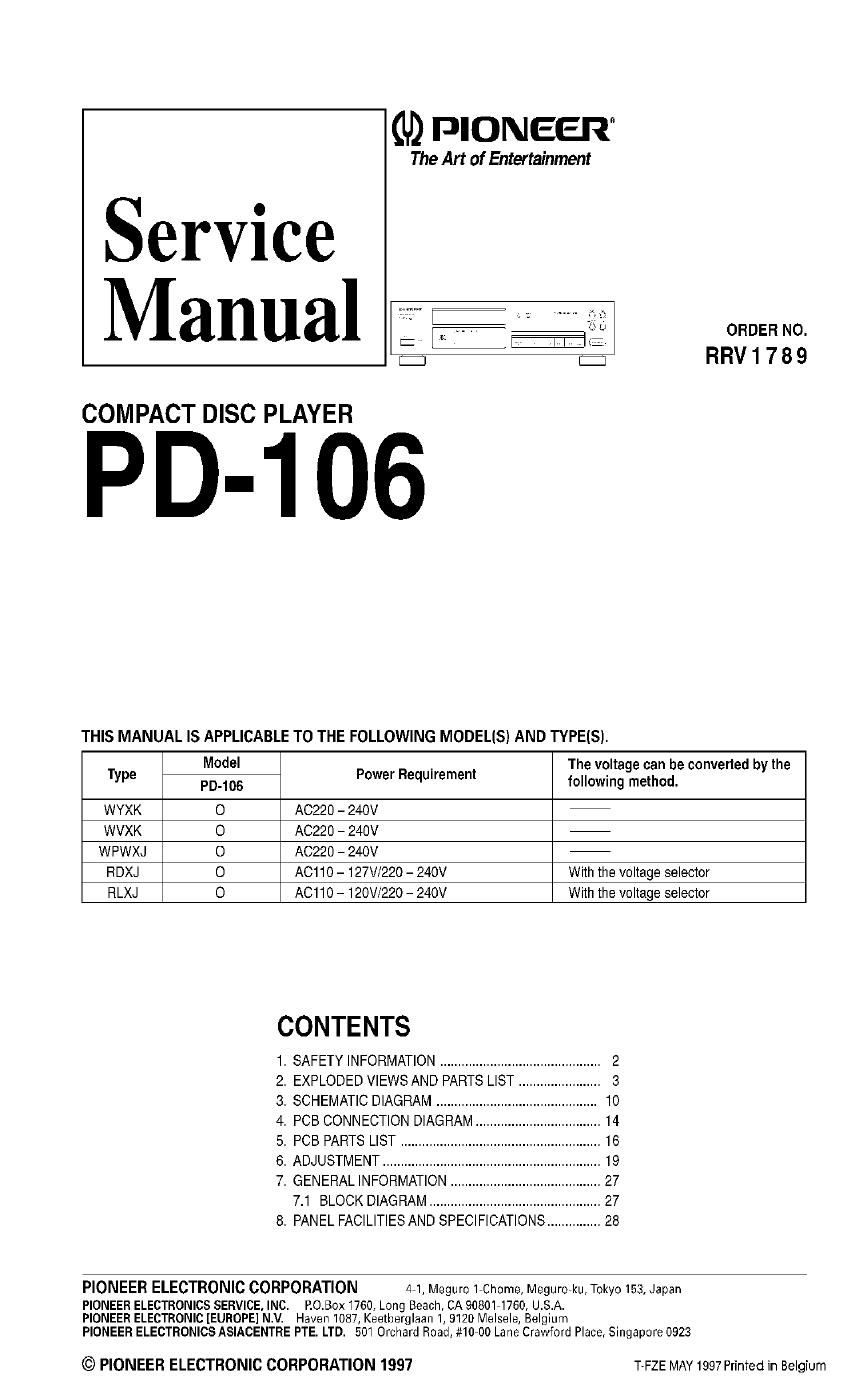 pioneer pd 106 service manual