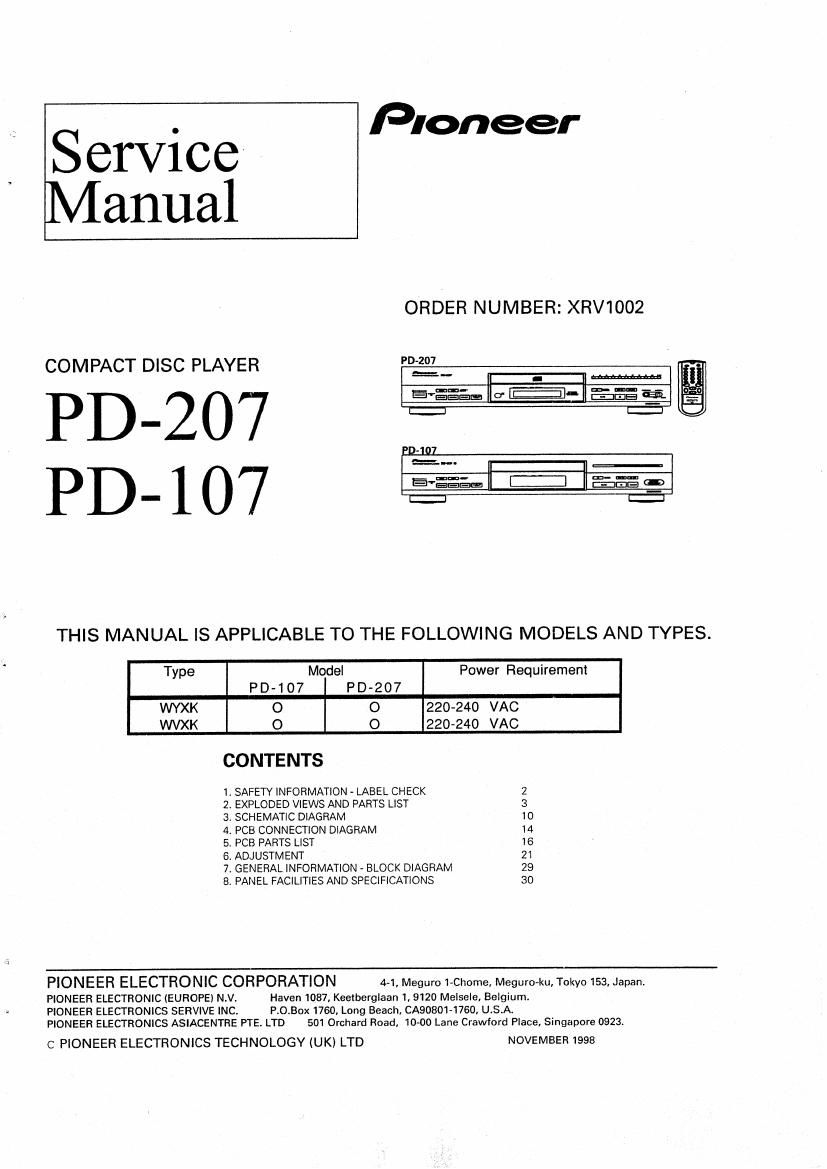 pioneer pd 107 service manual
