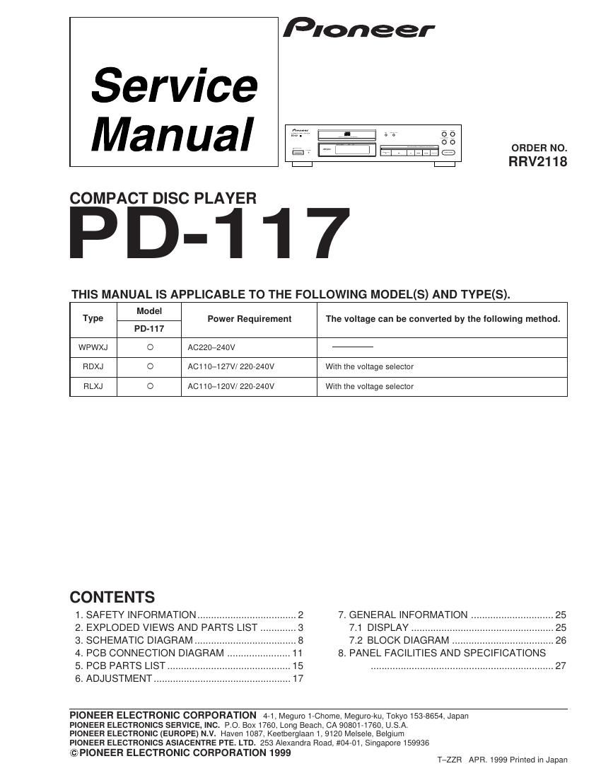 pioneer pd 117 service manual