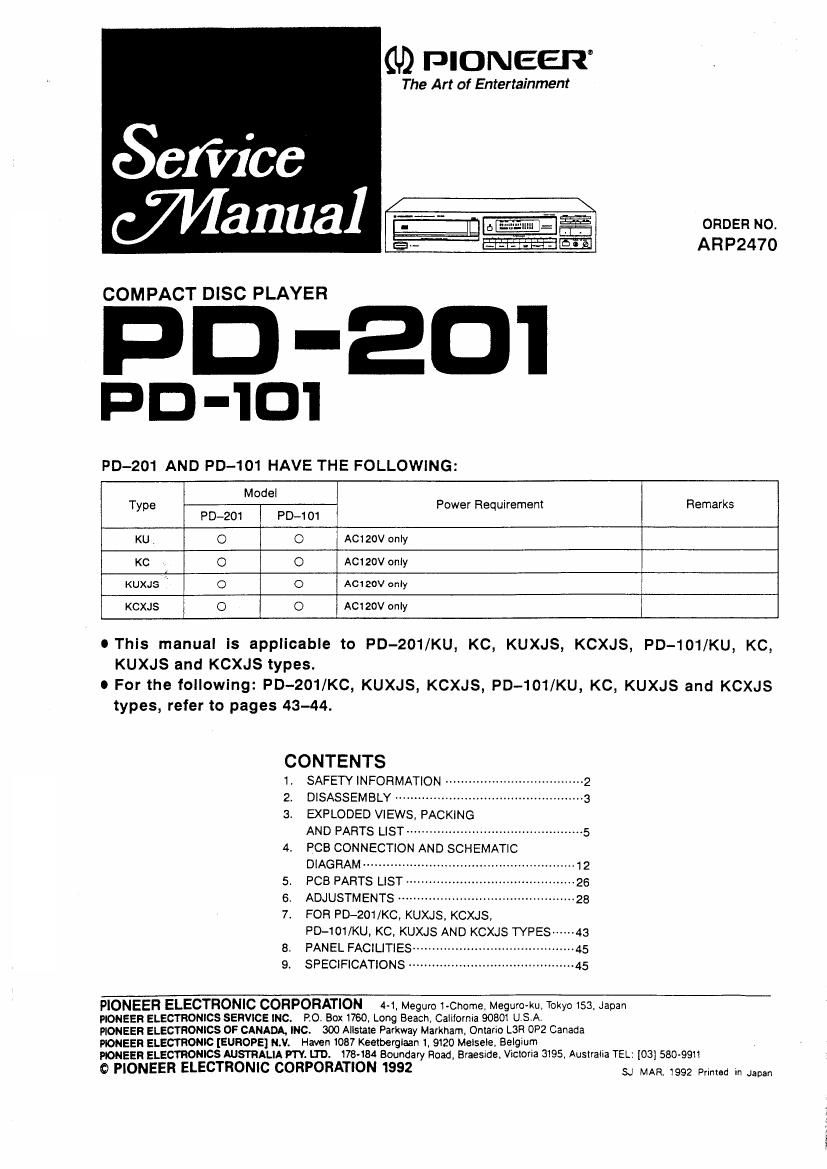 pioneer pd 201 service manual
