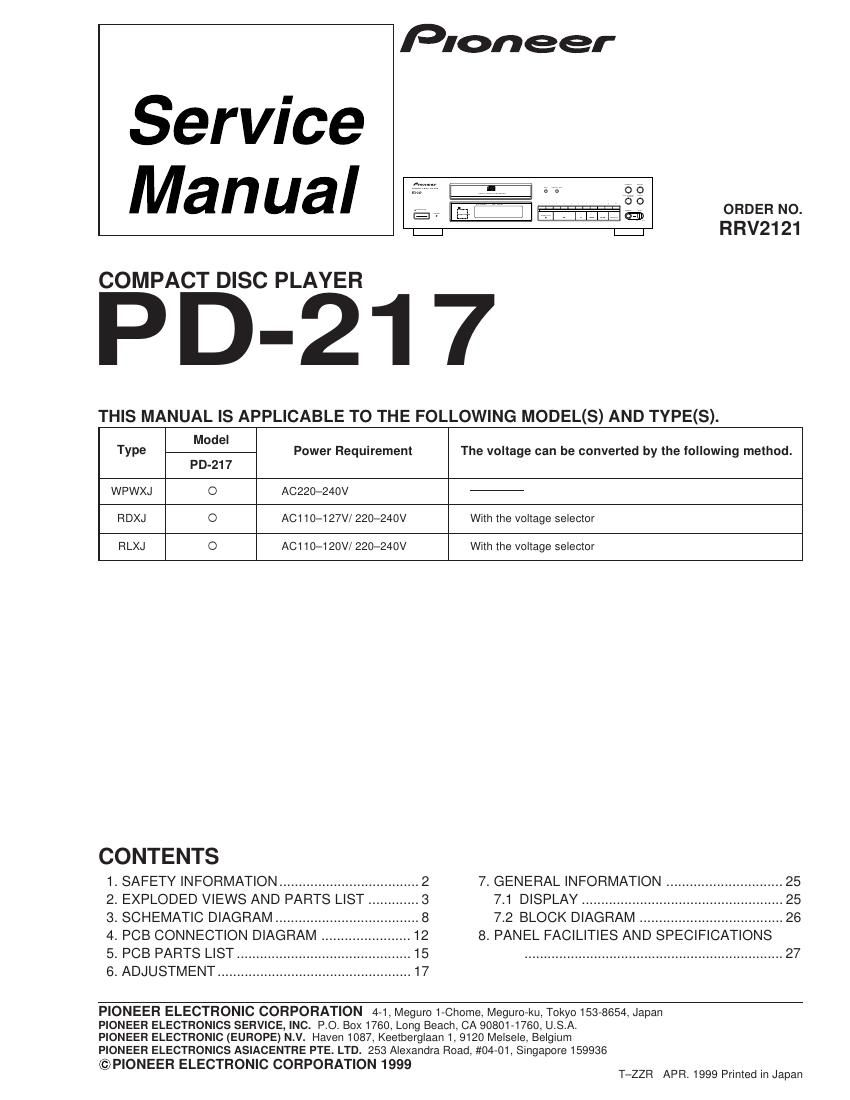 pioneer pd 217 service manual
