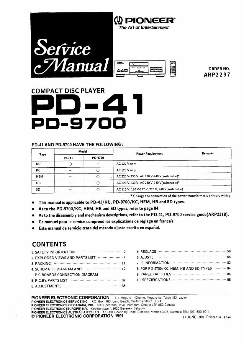 pioneer pd 41 service manual
