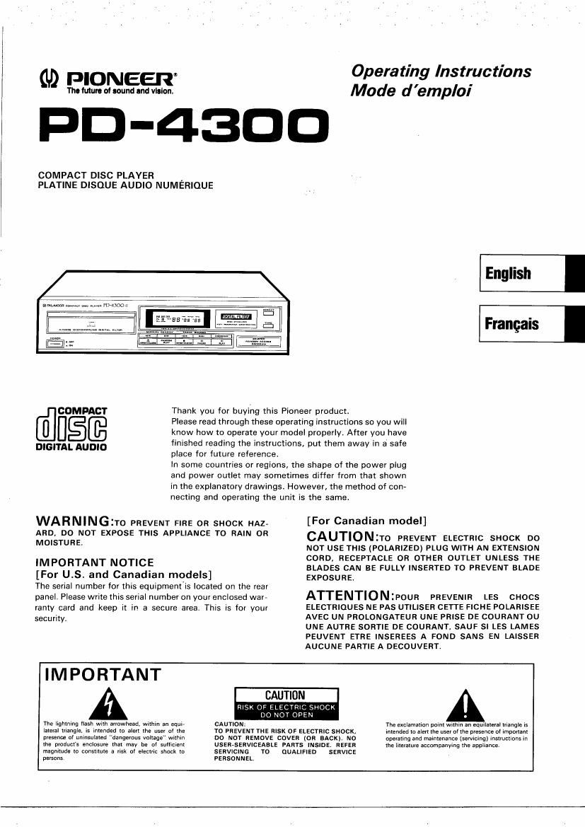 pioneer pd 4300 owners manual