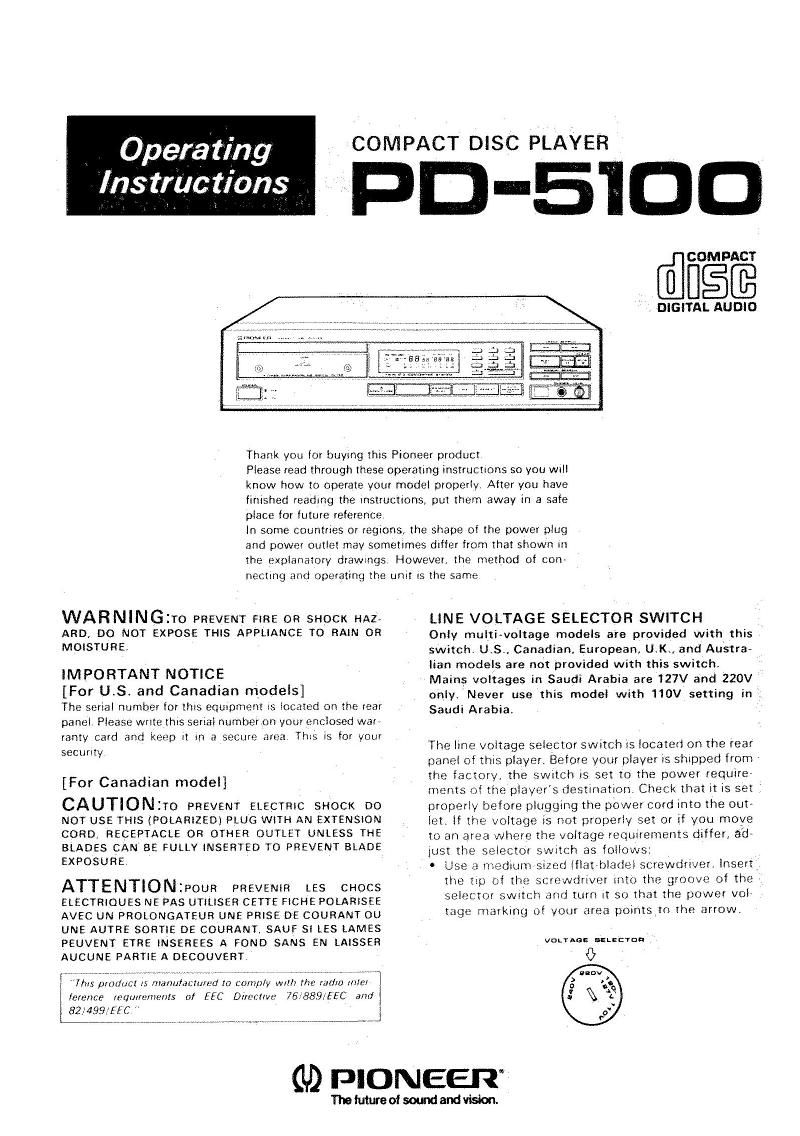 pioneer pd 5100 owners manual
