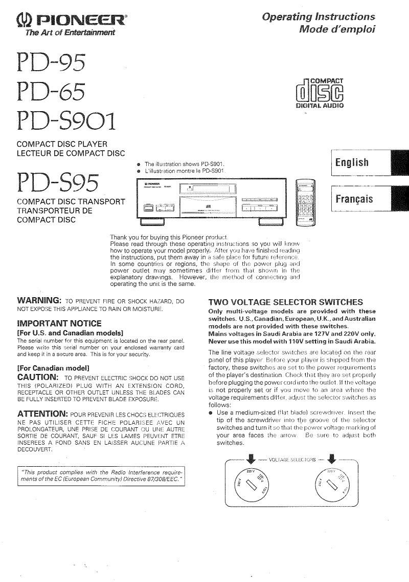 Pioneer PD 65 Owners Manual