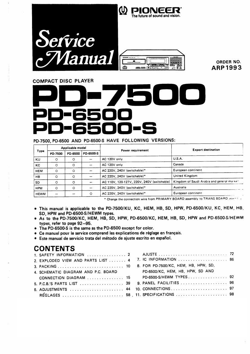 pioneer pd 6500 service manual