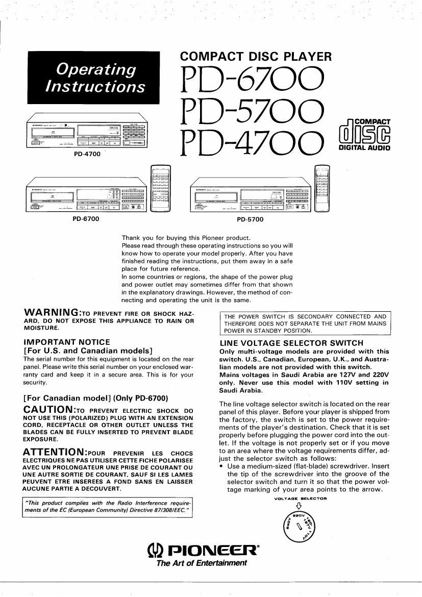 pioneer pd 6700 owners manual