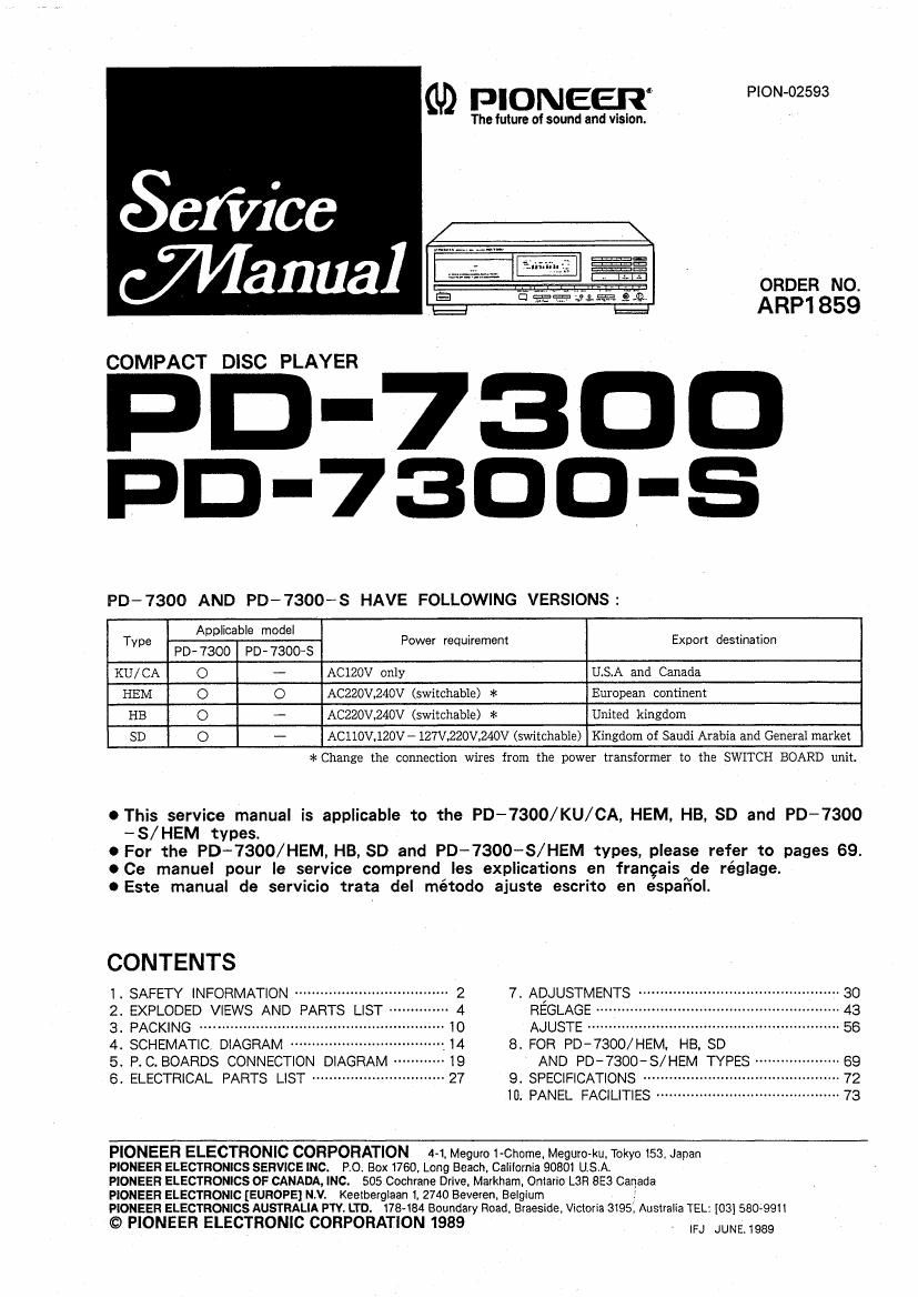 pioneer pd 7300 service manual