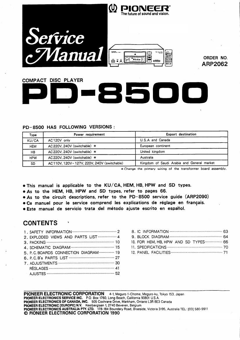 pioneer pd 8500 service manual