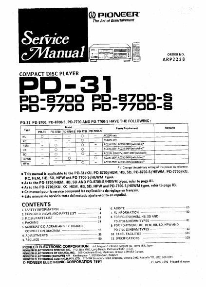 pioneer pd 8700 service manual