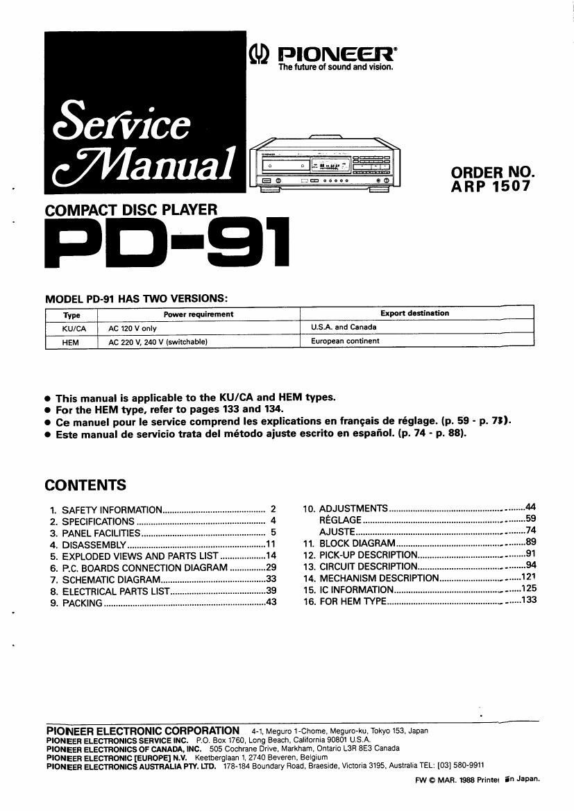 pioneer pd 91 service manual