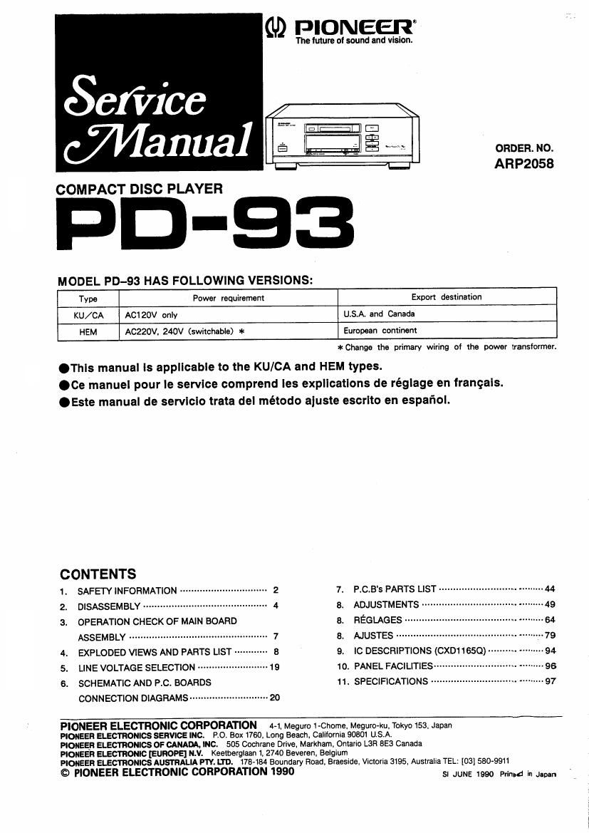pioneer pd 93 service manual