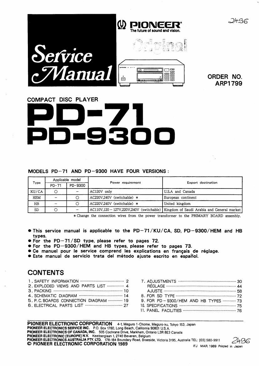 pioneer pd 9300 service manual