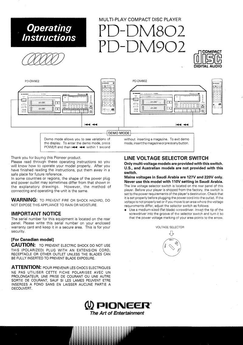 pioneer pddm 802 owners manual