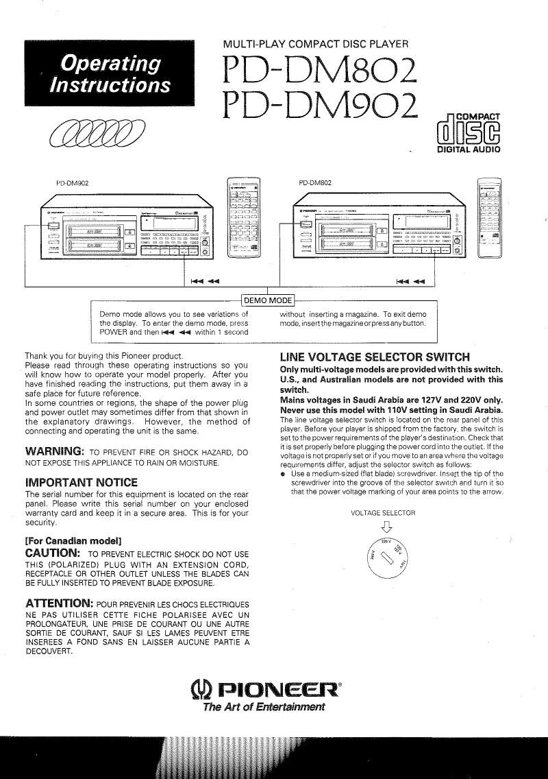 pioneer pddm 902 owners manual