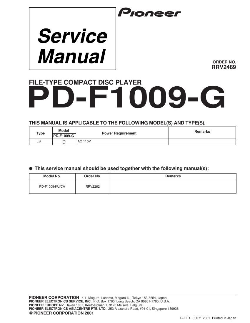 pioneer pdf 1009 g service manual