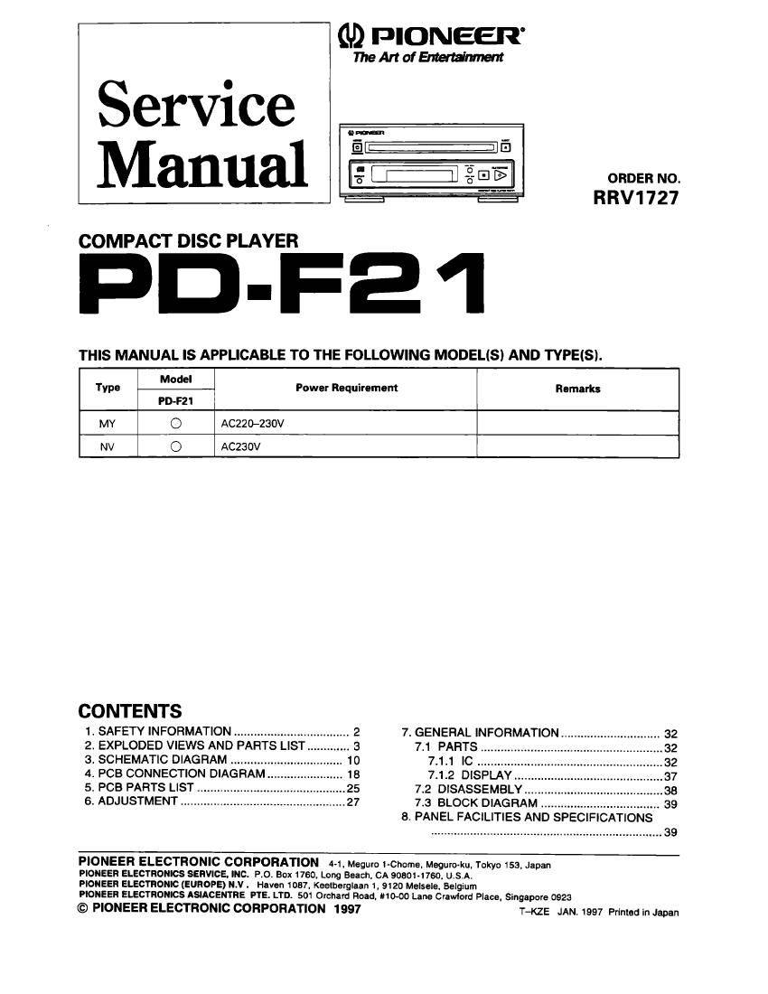 pioneer pdf 21 service manual