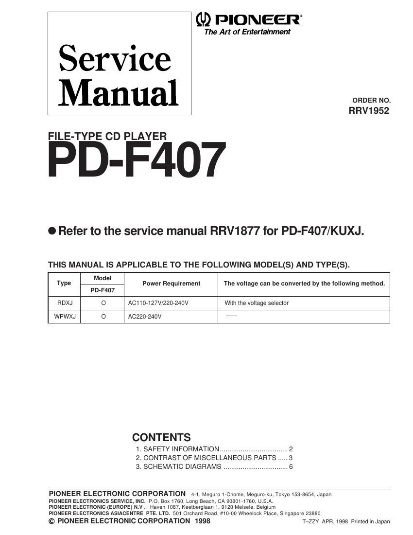 pioneer pdf 407 service manual