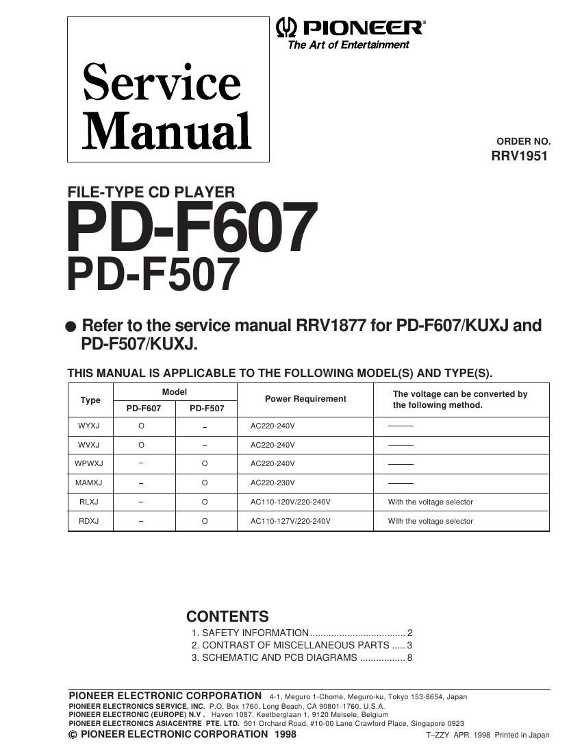 pioneer pdf 507 service manual