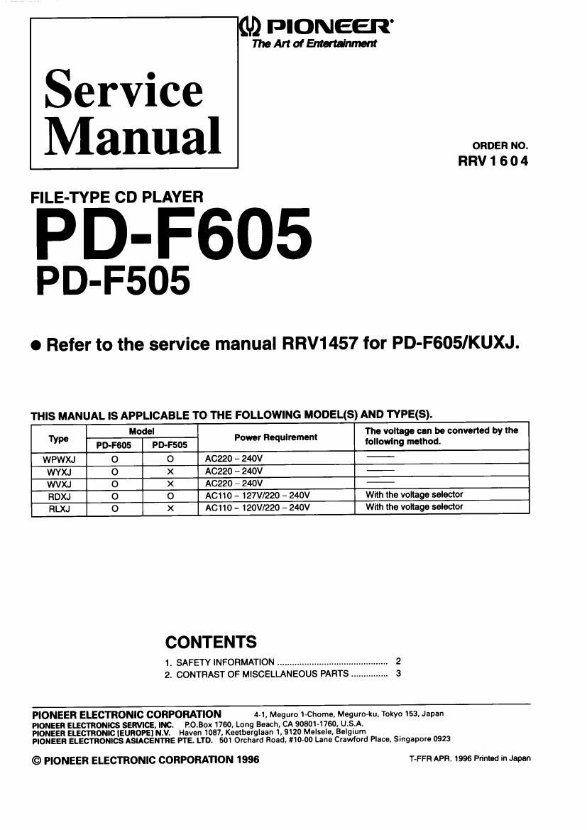 pioneer pdf 605 service manual