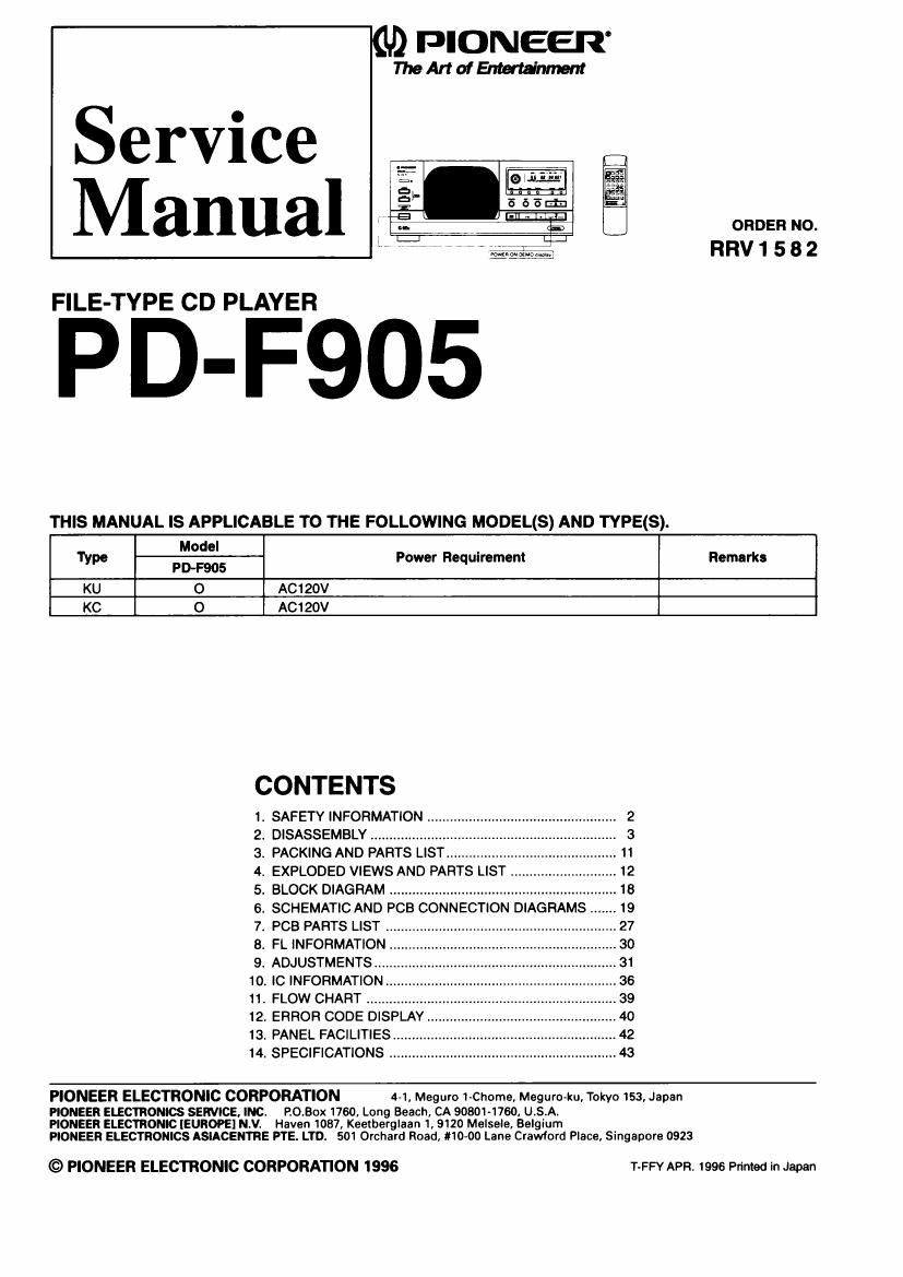 pioneer pdf 905 service manual