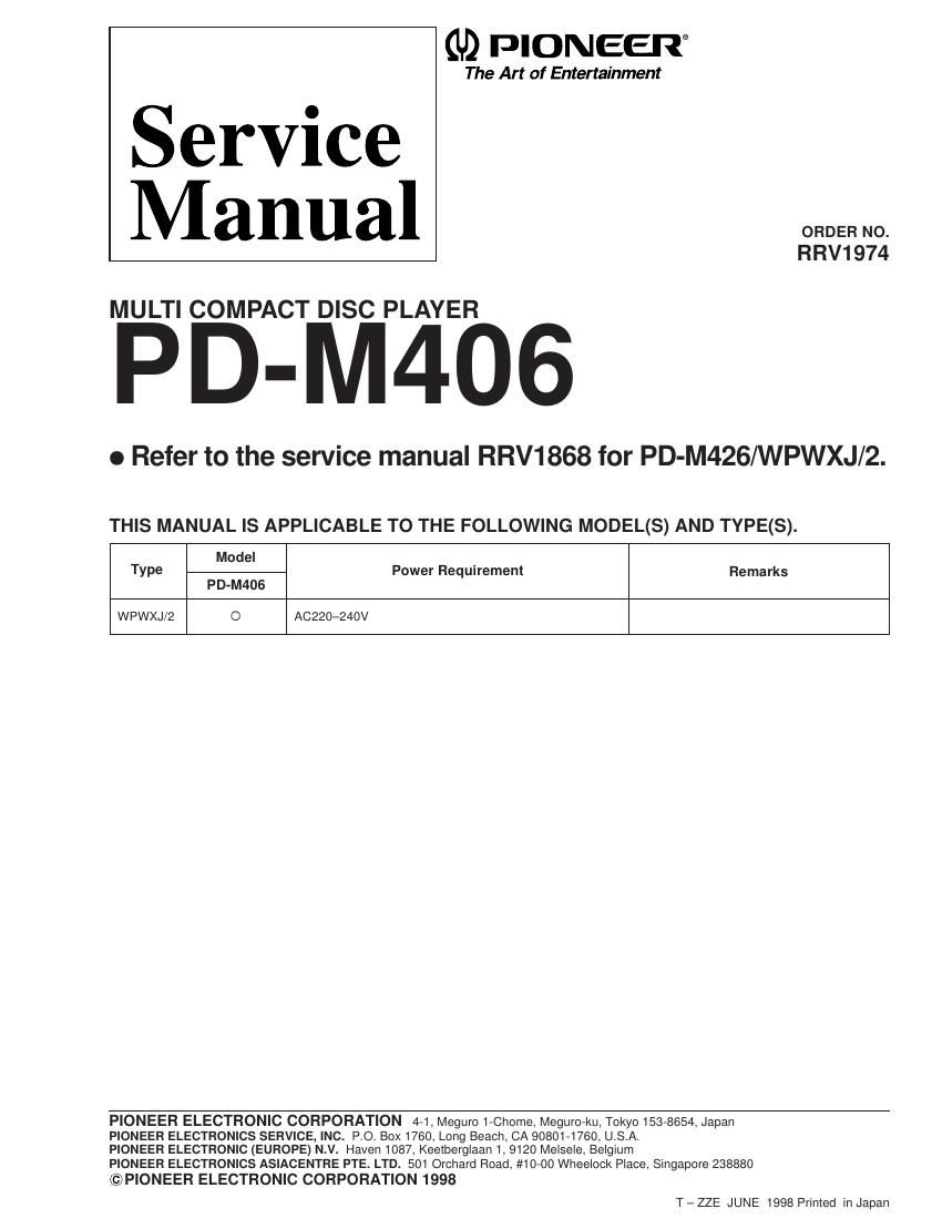 pioneer pdm 406 service manual