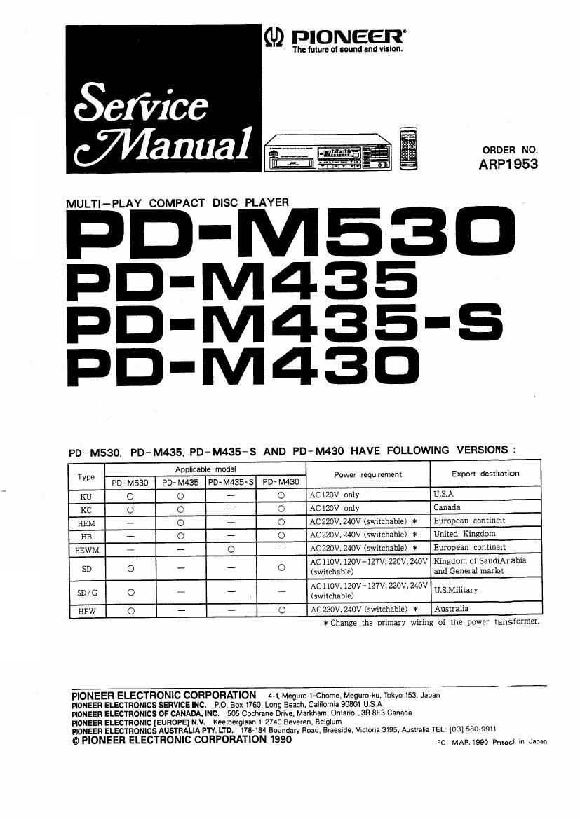 pioneer pdm 435 s service manual