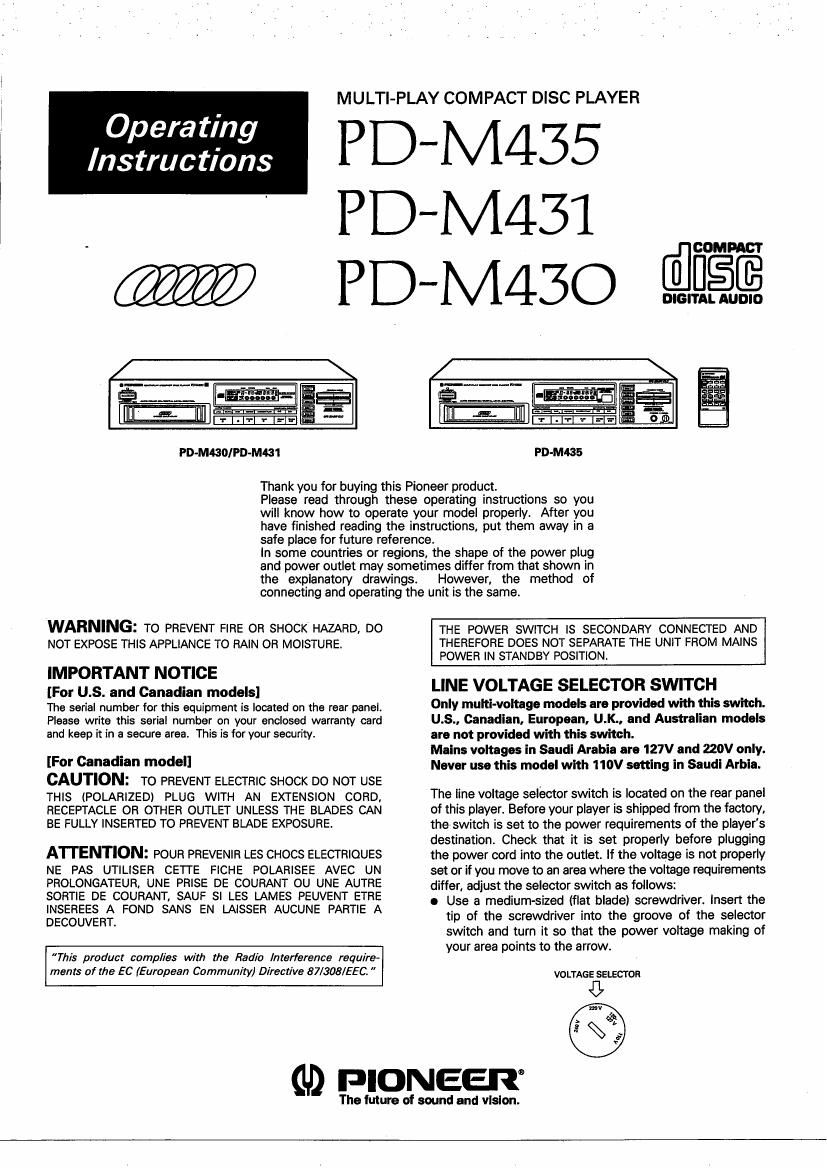 pioneer pdm 435 owners manual