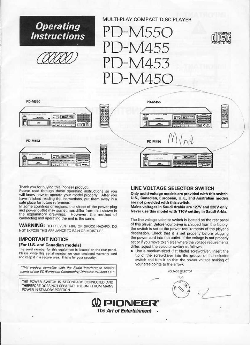 pioneer pdm 450 owners manual