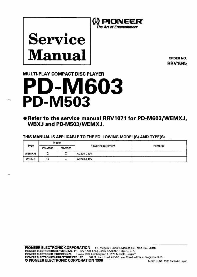pioneer pdm 503 service manual
