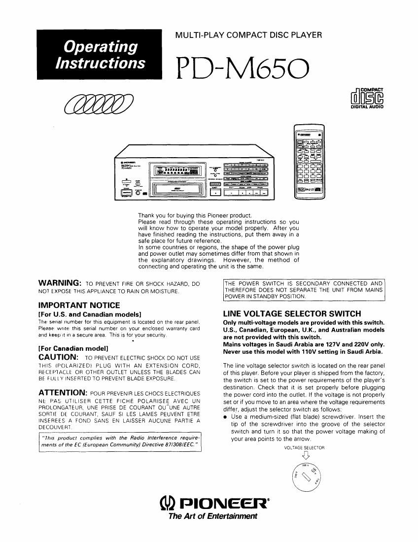 pioneer pdm 650 owners manual
