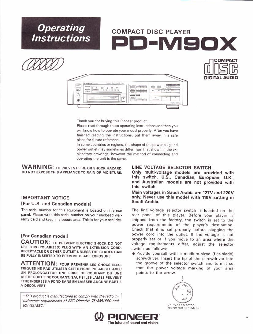 pioneer pdm 90 x owners manual