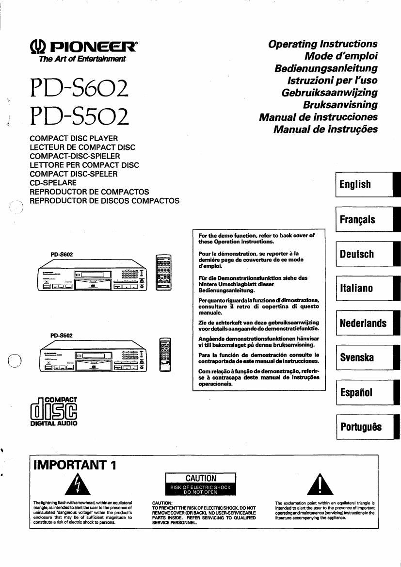 pioneer pds 502 owners manual