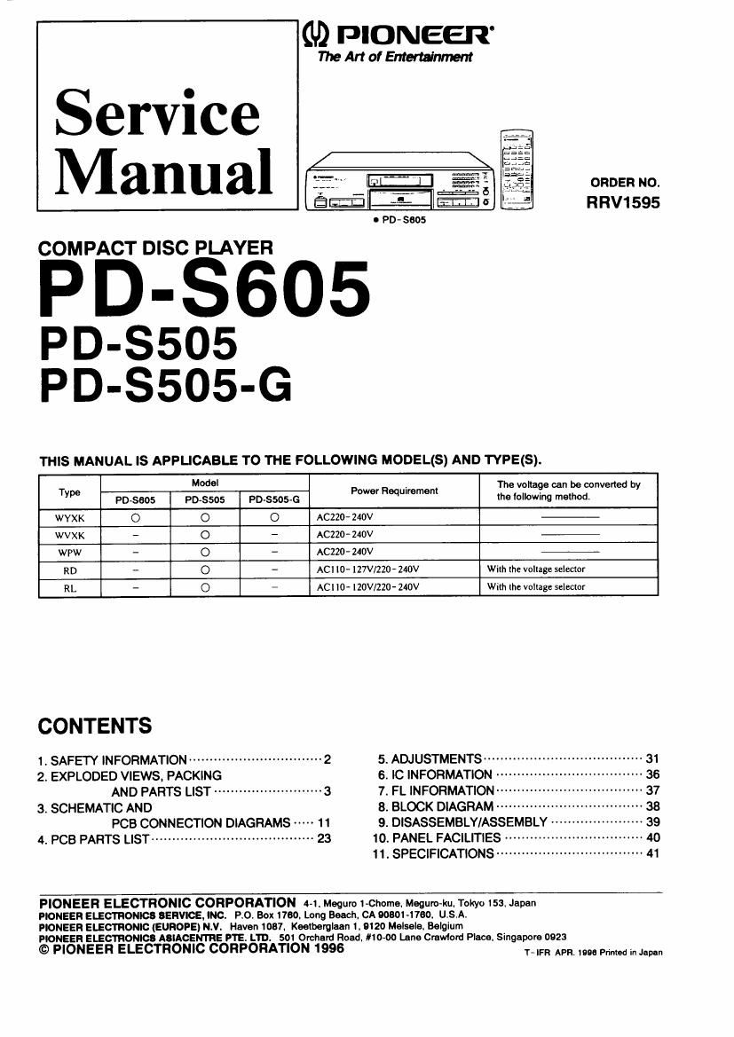 pioneer pds 505 g service manual