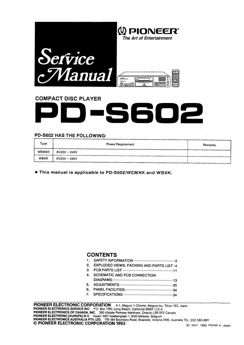 pioneer pds 602 service manual