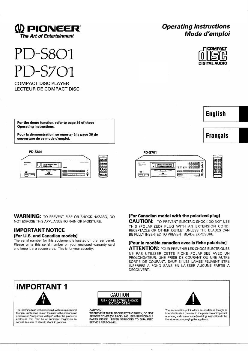 pioneer pds 801 owners manual