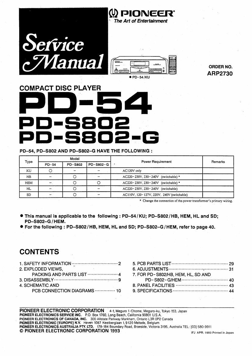 pioneer pds 802 service manual