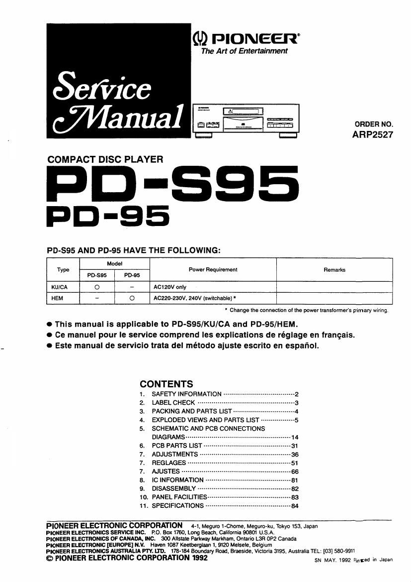 pioneer pds 95 service manual