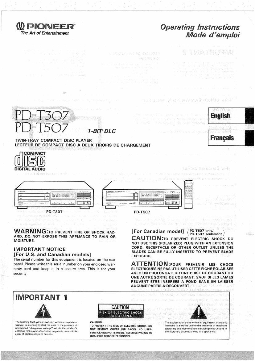 pioneer pd t 307 owners manual