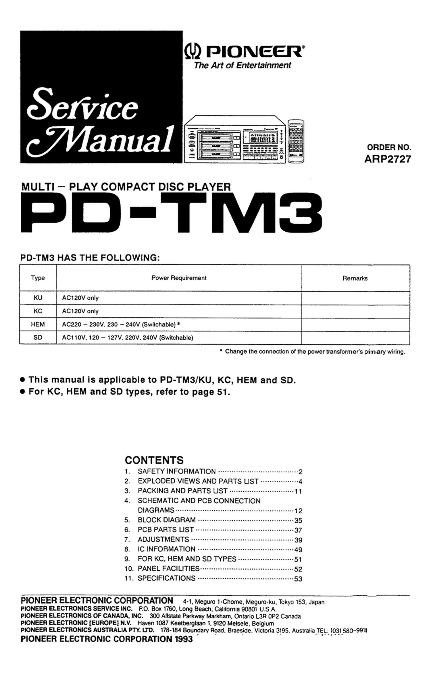 pioneer pd tm 3 owners manual